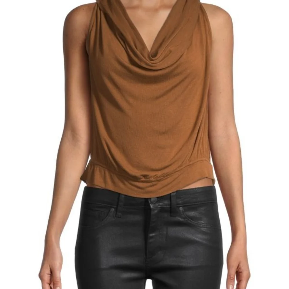 Free People My Way Cowl Neck Tank Top Draped Tie Back Size XL - Picture 1 of 9